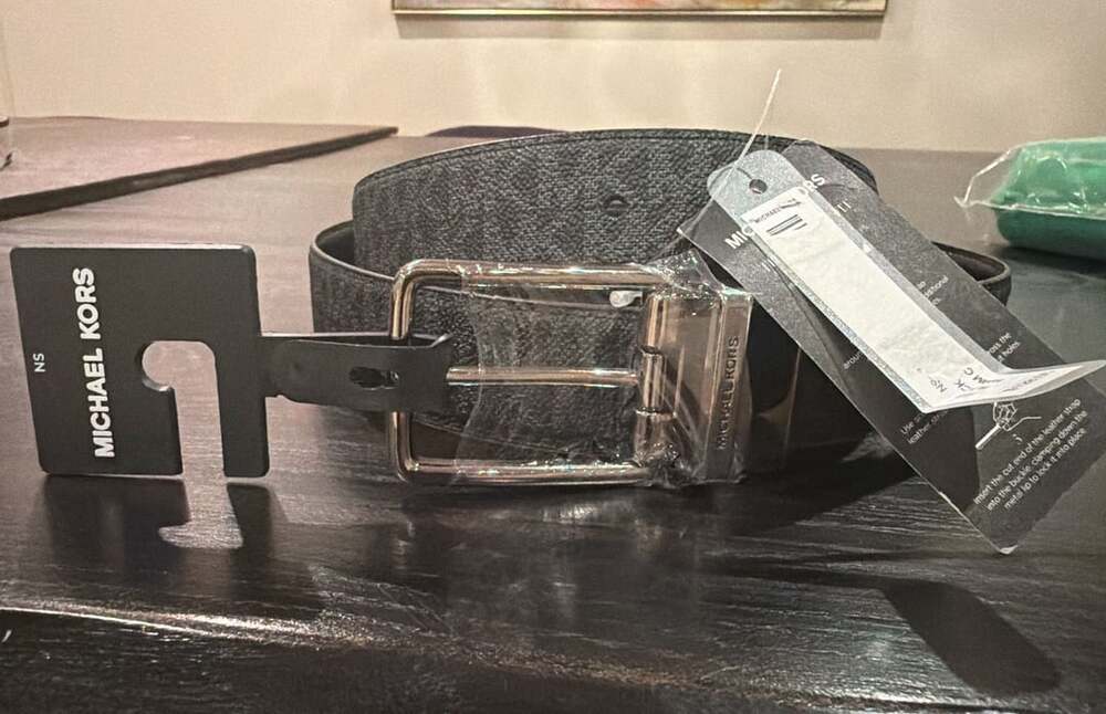 Michael Kors Men's MK Monogram Reversible Leather Belt Cut to size 34mm NEW W/ta